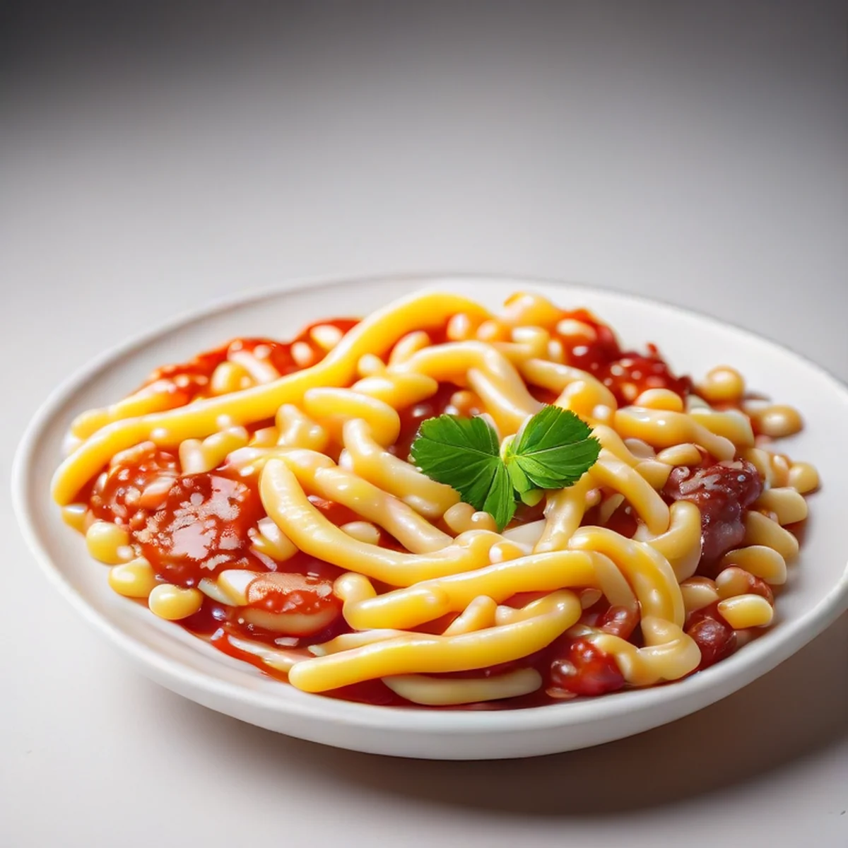 ソースと乳化して艶やかに輝くパスタのアップ