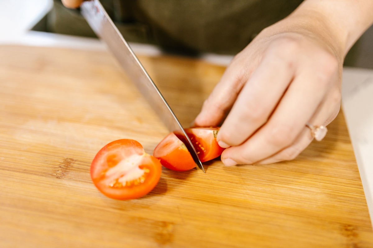 Freshly sliced summer tomato halves
