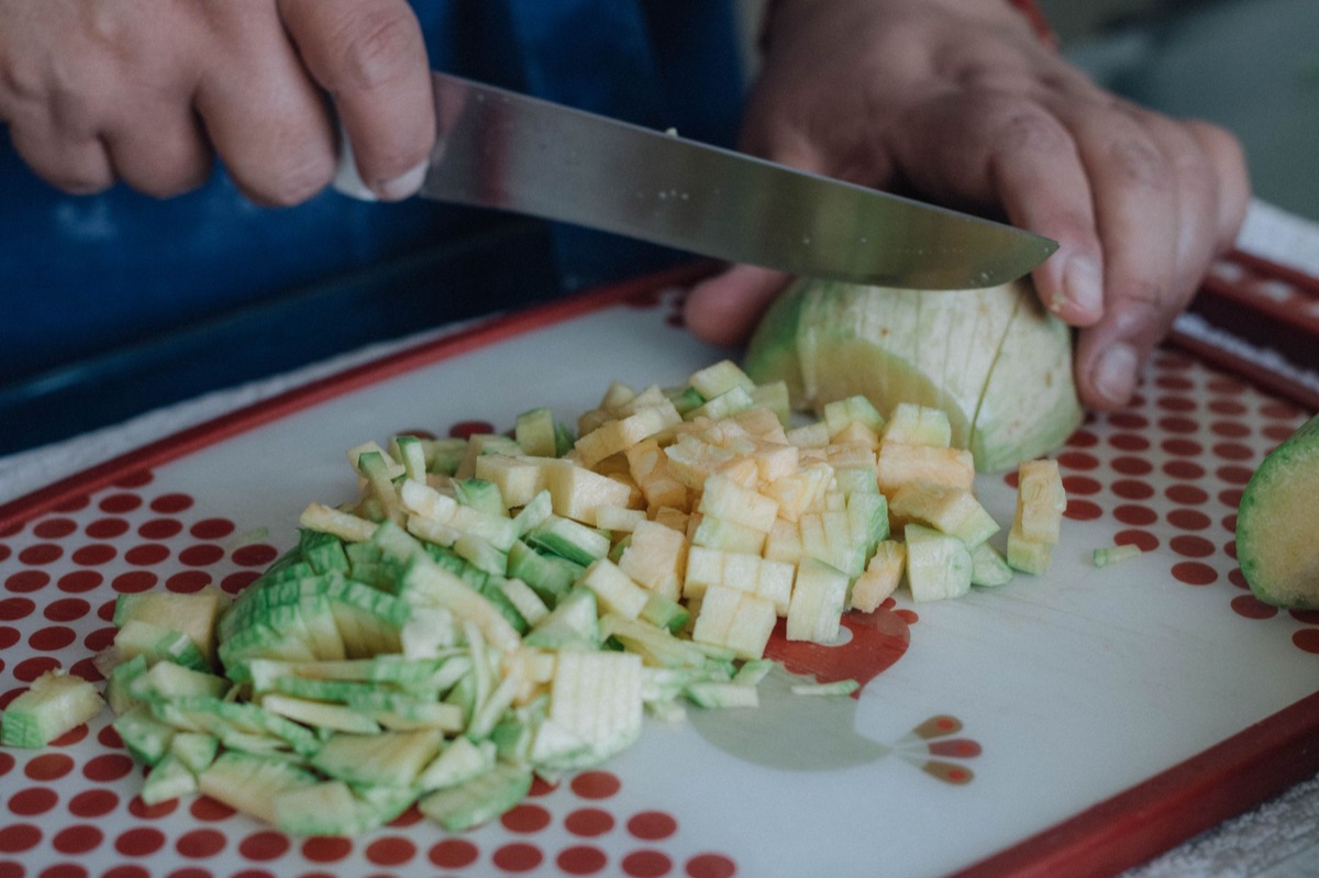 Thinly shaved summer squash strands