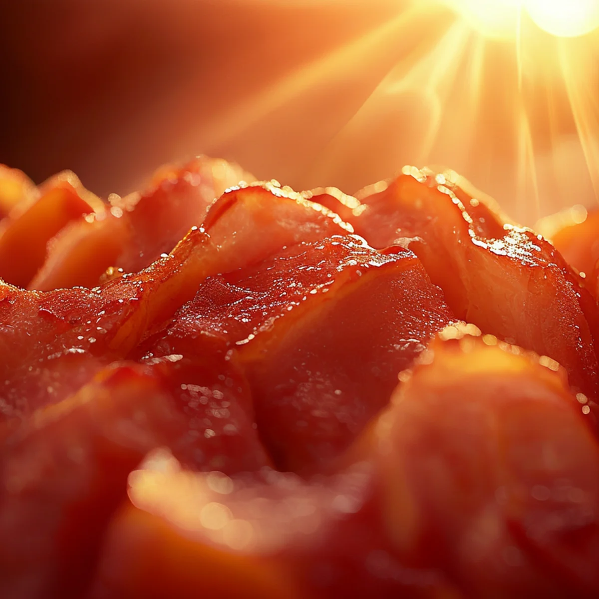 Gros plan sur la peau croustillante et dorée du porc grillé.